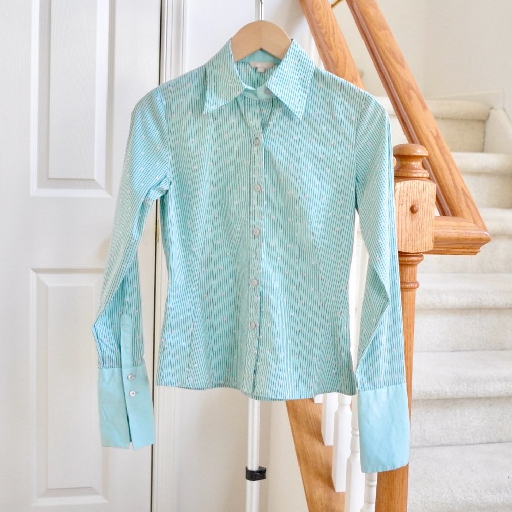 G2000 Women's Blue Cotton Blend Striped Shirt Size 7 (HK) US Approx. XS